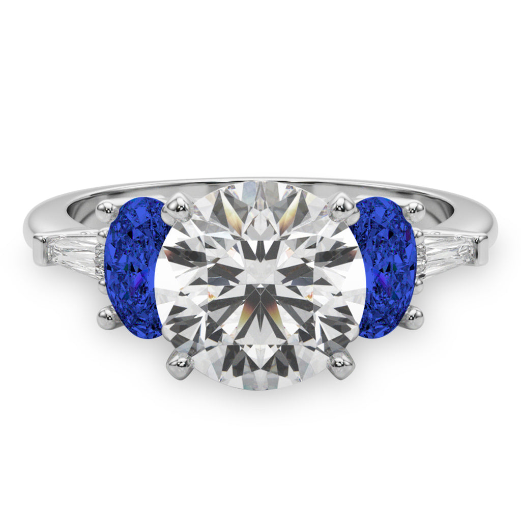 Round Lab Diamond & Oval Blue Sapphire Engagement Ring in Palladium (4.32ct)