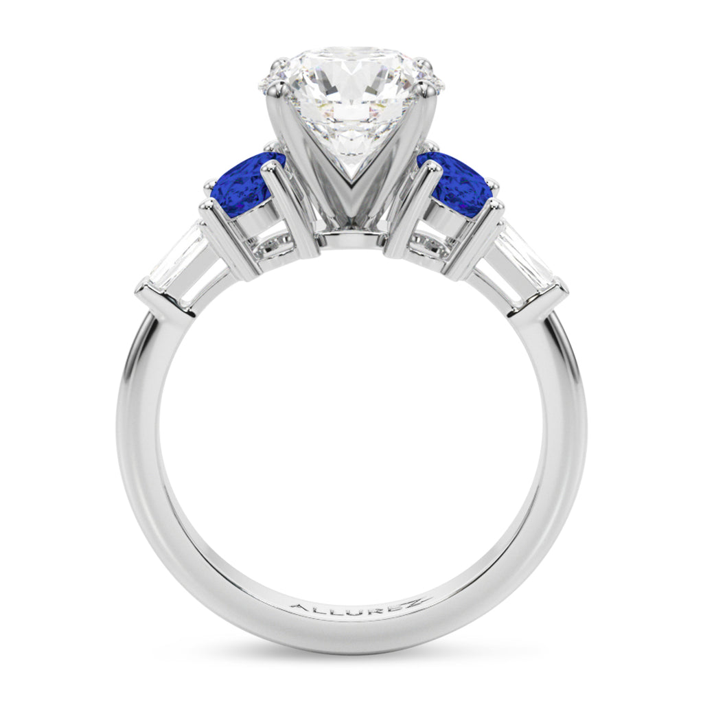 Round Lab Diamond & Oval Blue Sapphire Engagement Ring in Platinum (4.32ct)