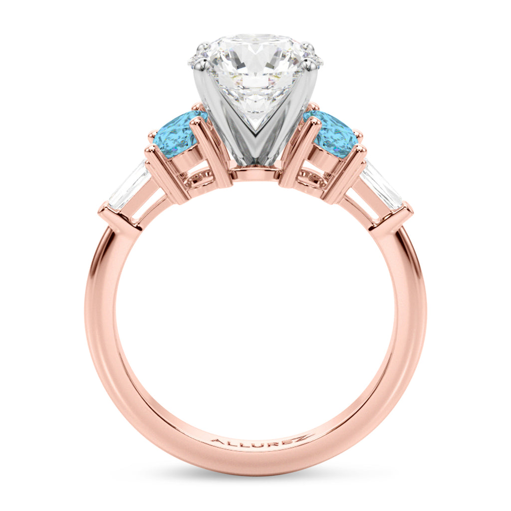Round Lab Diamond & Oval Blue Topaz Engagement Ring 14K Rose Gold (4.18ct)