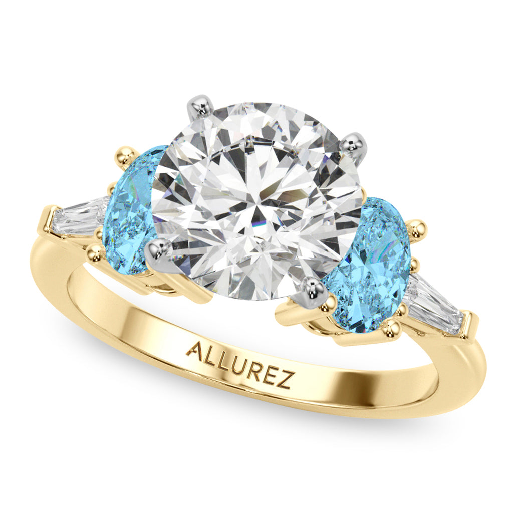 Round Lab Diamond & Oval Blue Topaz Engagement Ring 14K Yellow Gold (4.18ct)