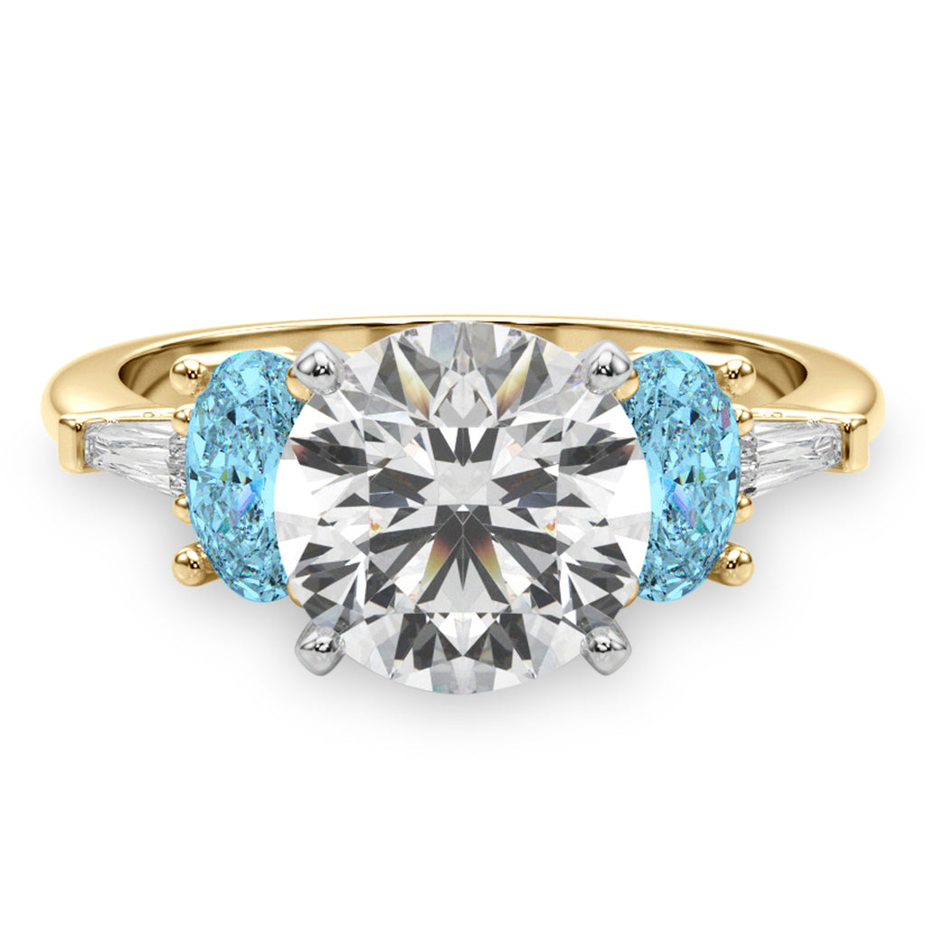 Round Lab Diamond & Oval Blue Topaz Engagement Ring 14K Yellow Gold (4.18ct)