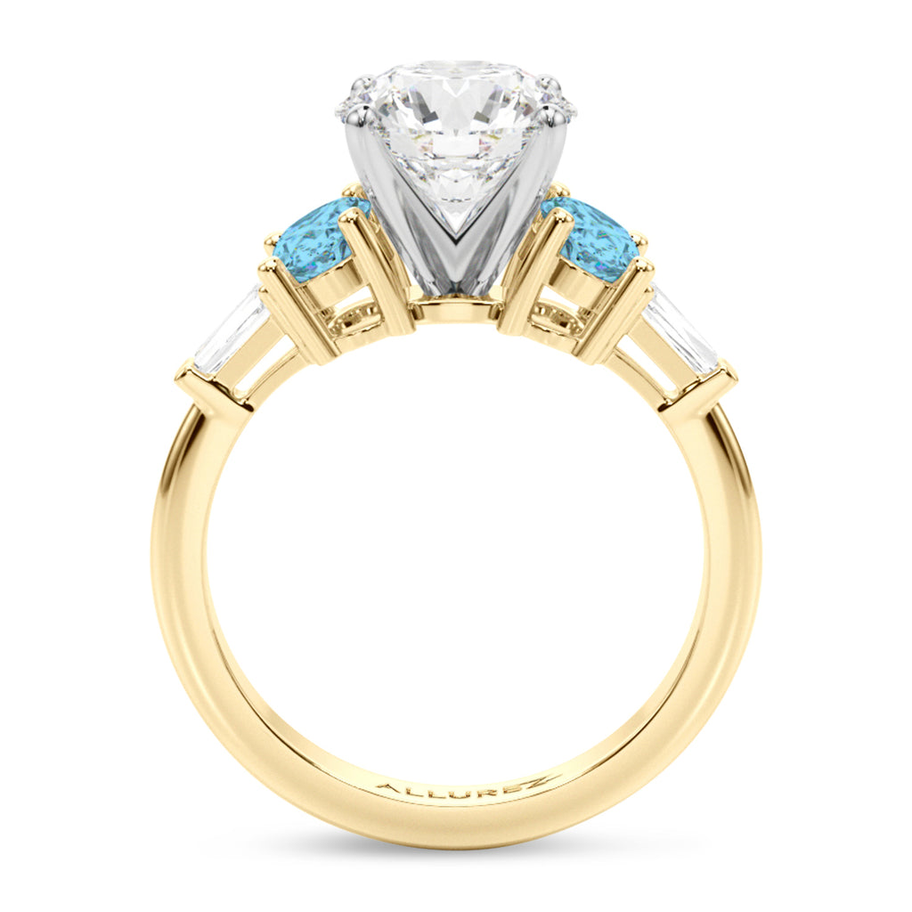 Round Lab Diamond & Oval Blue Topaz Engagement Ring 14K Yellow Gold (4.18ct)