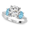 Round Lab Diamond & Oval Blue Topaz Engagement Ring 18K White Gold (4.18ct)