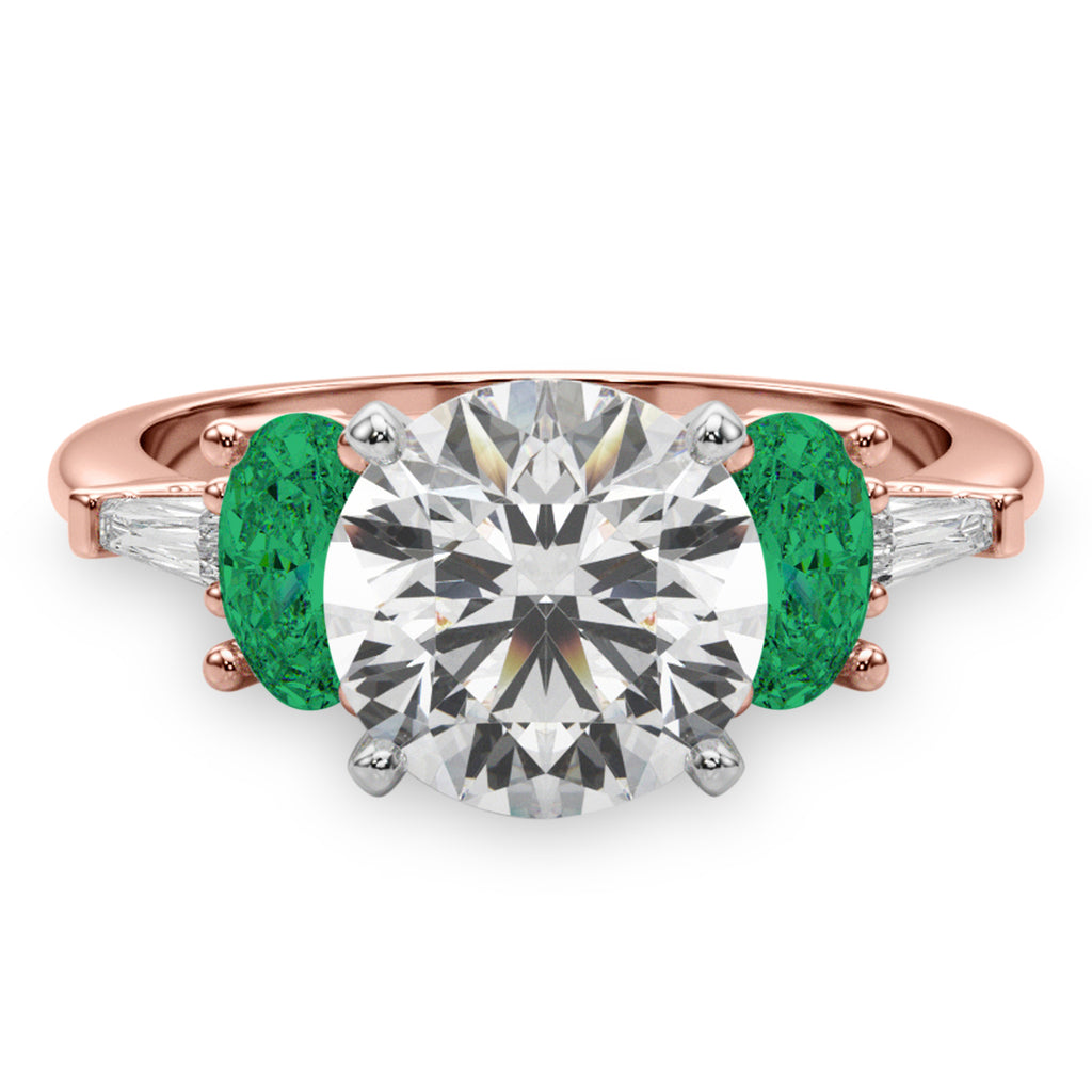 Round Lab Diamond & Oval Emerald Engagement Ring 14K Rose Gold (3.98ct)