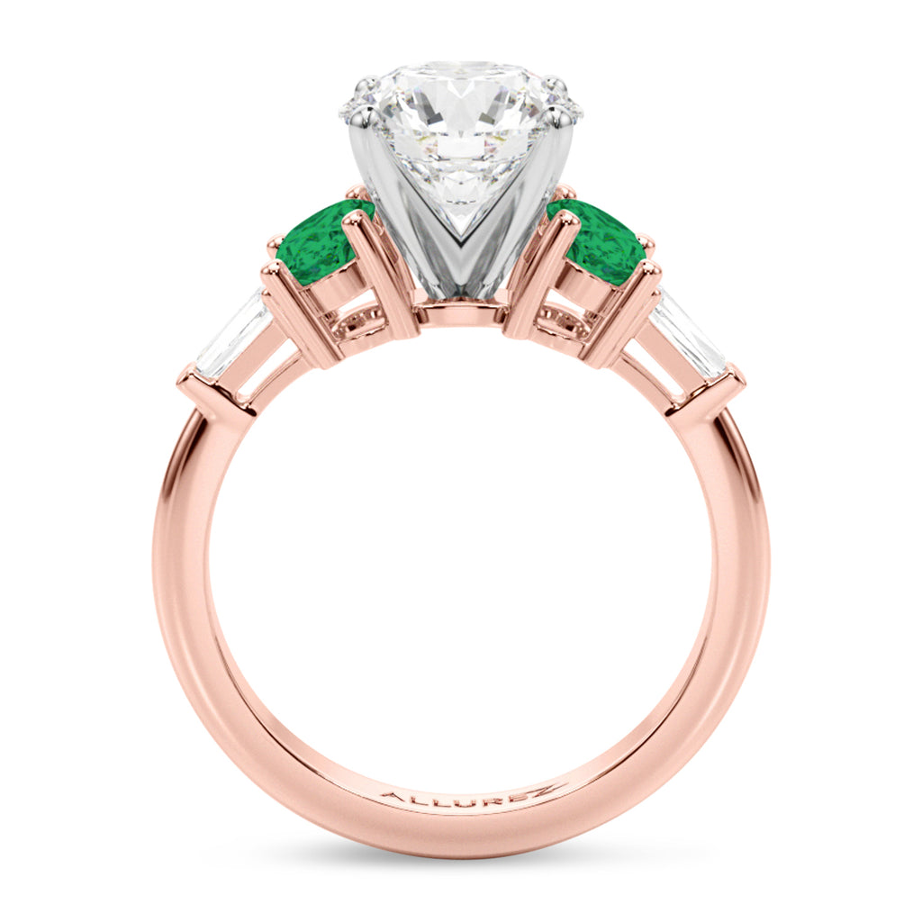 Round Lab Diamond & Oval Emerald Engagement Ring 14K Rose Gold (3.98ct)