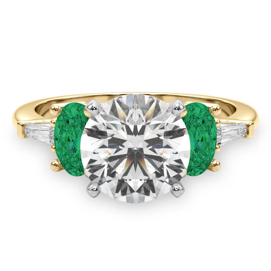 Round Lab Diamond & Oval Emerald Engagement Ring 14K Yellow Gold (3.98ct)