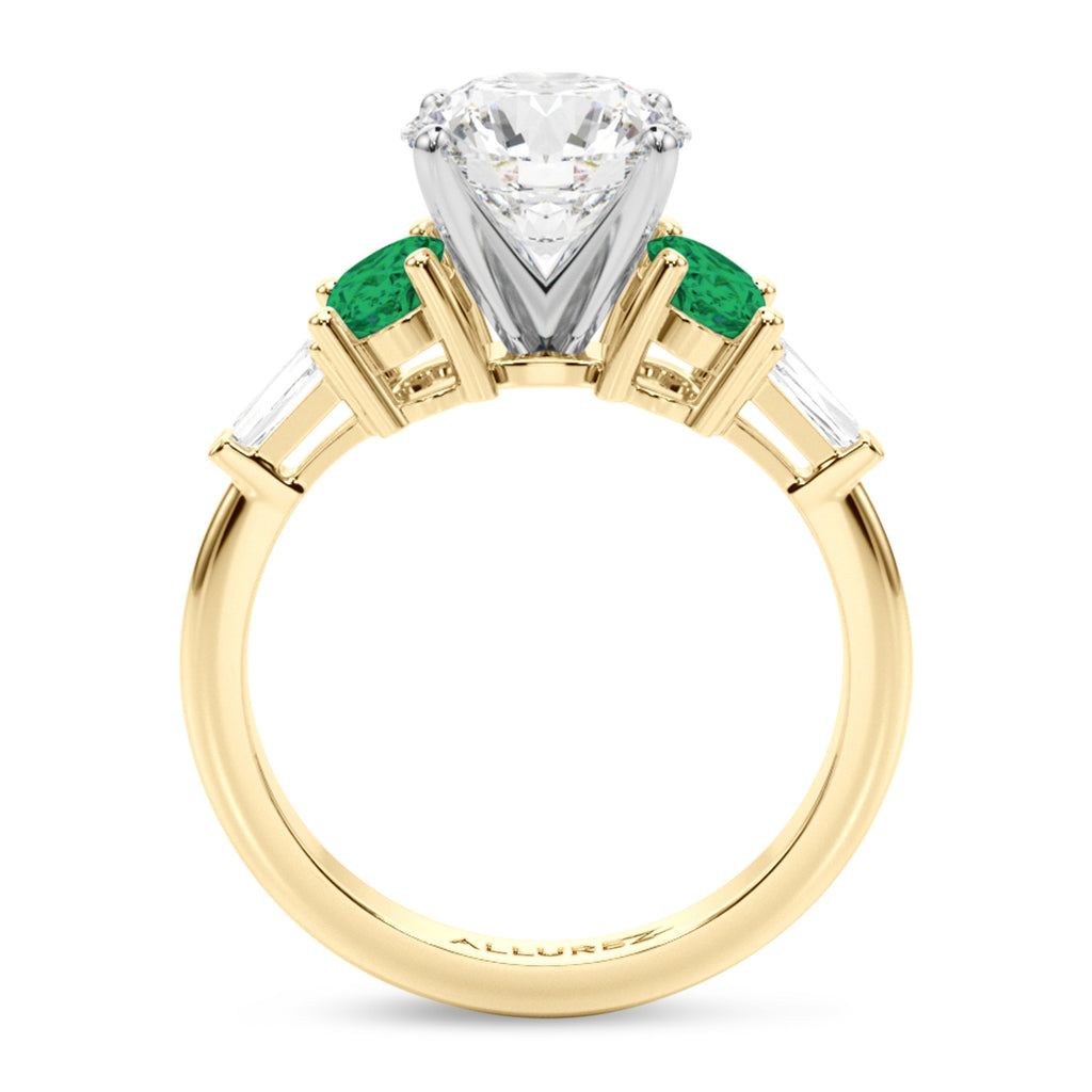 Round Lab Diamond & Oval Emerald Engagement Ring 14K Yellow Gold (3.98ct)
