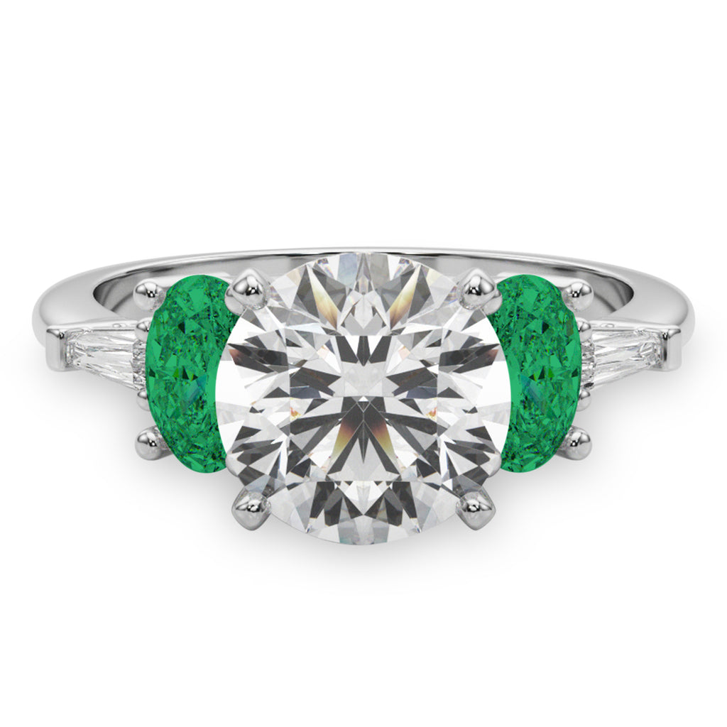 Round Lab Diamond & Oval Emerald Engagement Ring in Platinum (3.98ct)