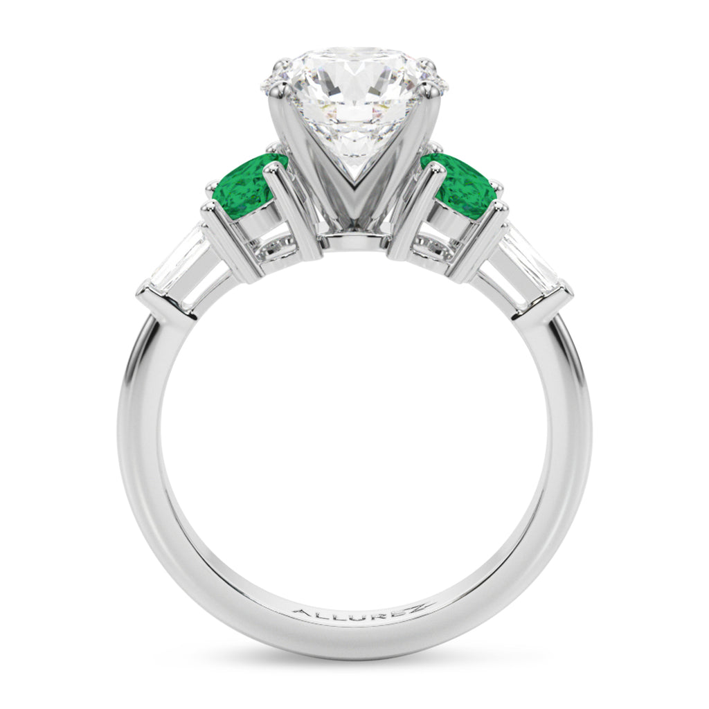 Round Lab Diamond & Oval Emerald Engagement Ring in Platinum (3.98ct)