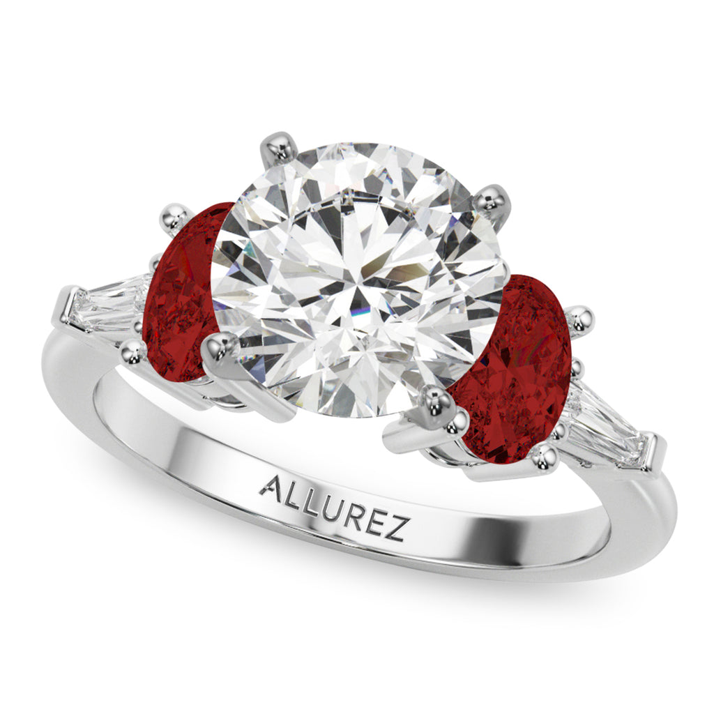 Round Lab Diamond & Oval Garnet Engagement Ring 14K White Gold (4.18ct)