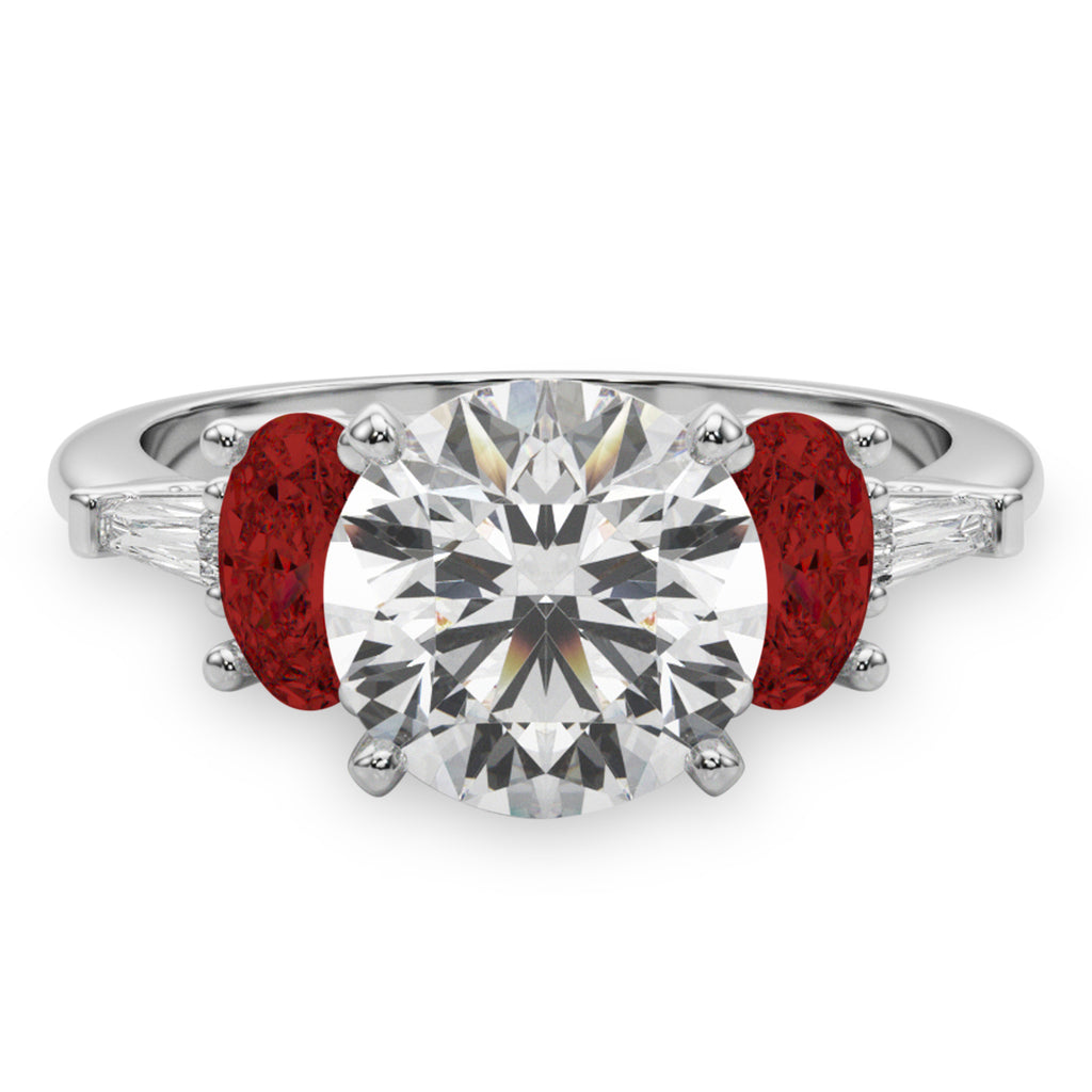 Round Lab Diamond & Oval Garnet Engagement Ring 14K White Gold (4.18ct)