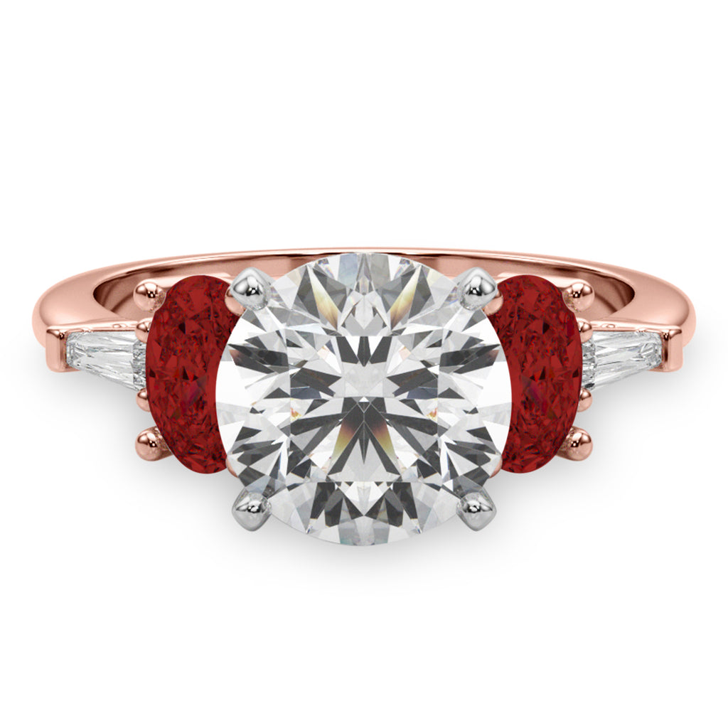 Round Lab Diamond & Oval Garnet Engagement Ring 18K Rose Gold (4.18ct)