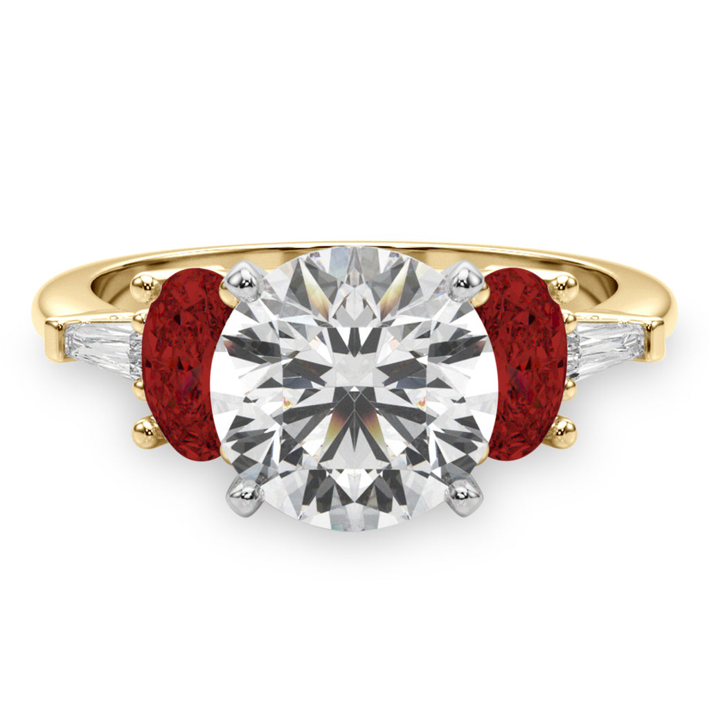 Round Lab Diamond & Oval Garnet Engagement Ring 18K Yellow Gold (4.18ct)