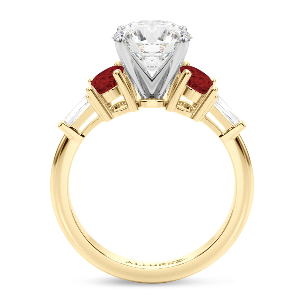 Round Lab Diamond & Oval Garnet Engagement Ring 18K Yellow Gold (4.18ct)
