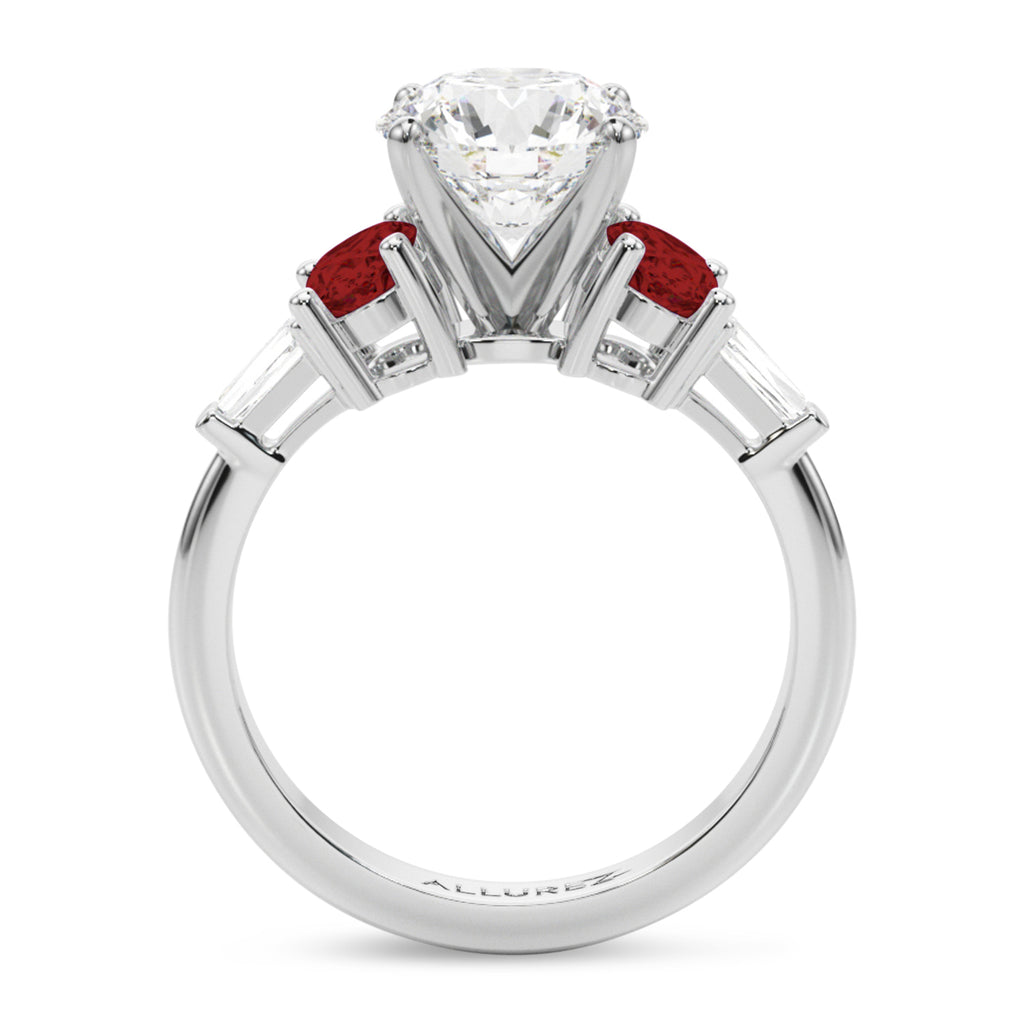 Round Lab Diamond & Oval Garnet Engagement Ring in Platinum (4.18ct)