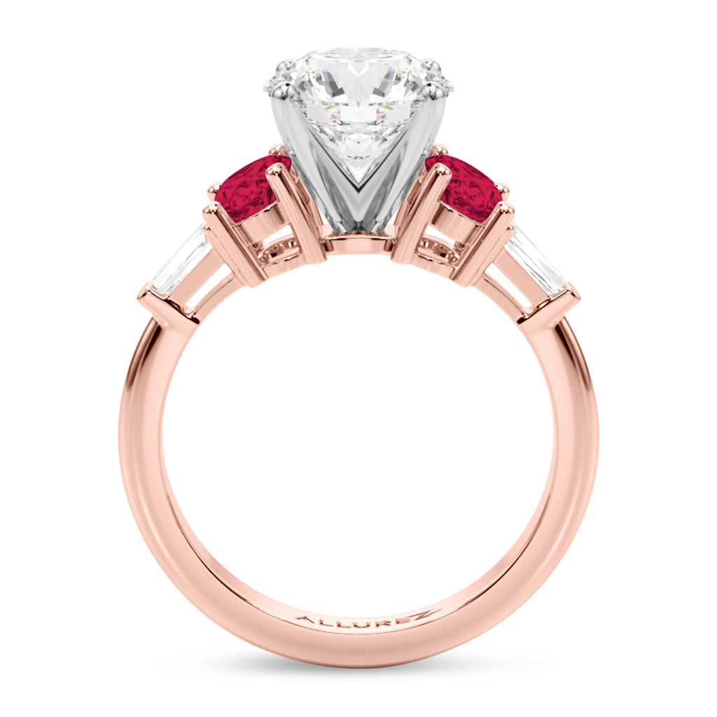 Round Lab Diamond & Oval Ruby Engagement Ring 14K Rose Gold (4.24ct)