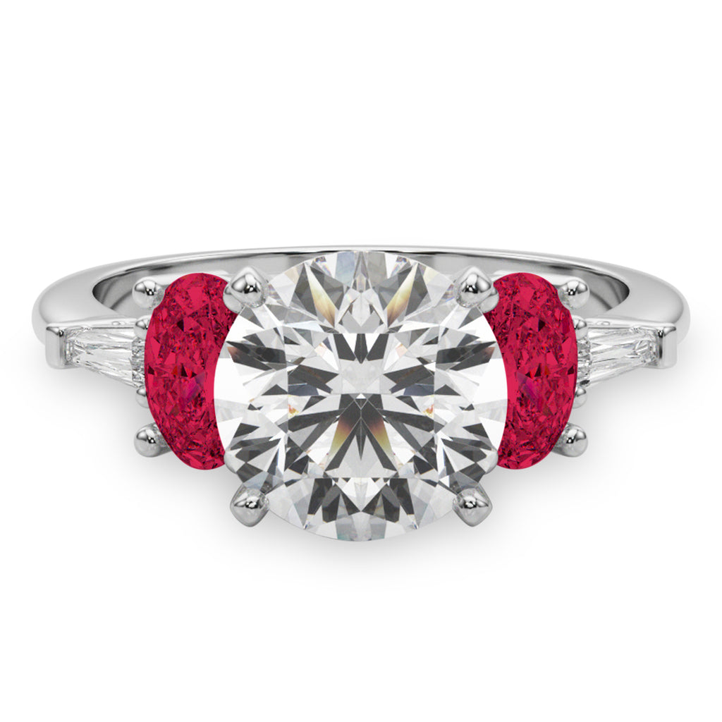Round Lab Grown Diamond & Oval Ruby Engagement Ring 14K White Gold (4.24ct)