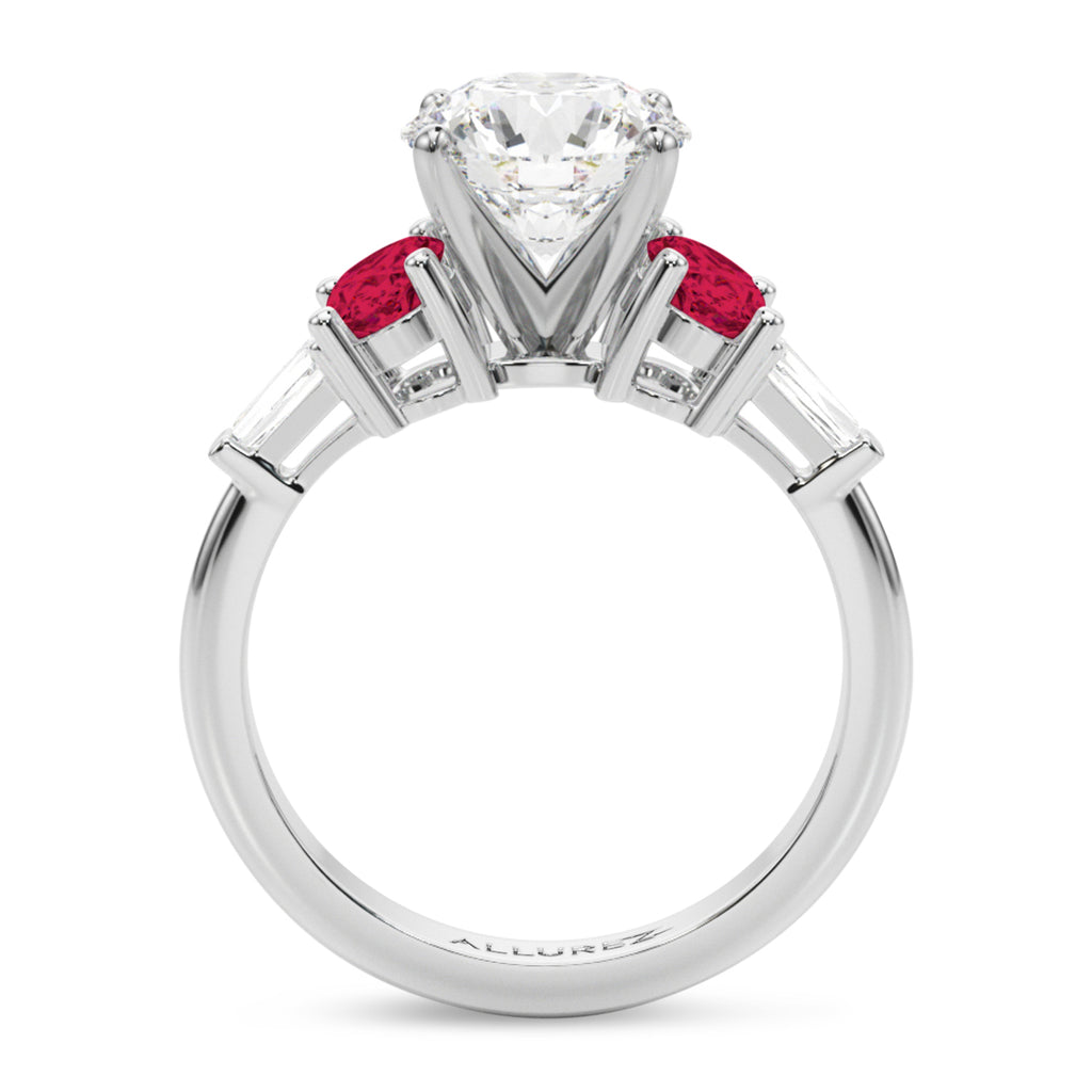 Round Lab Grown Diamond & Oval Ruby Engagement Ring 14K White Gold (4.24ct)