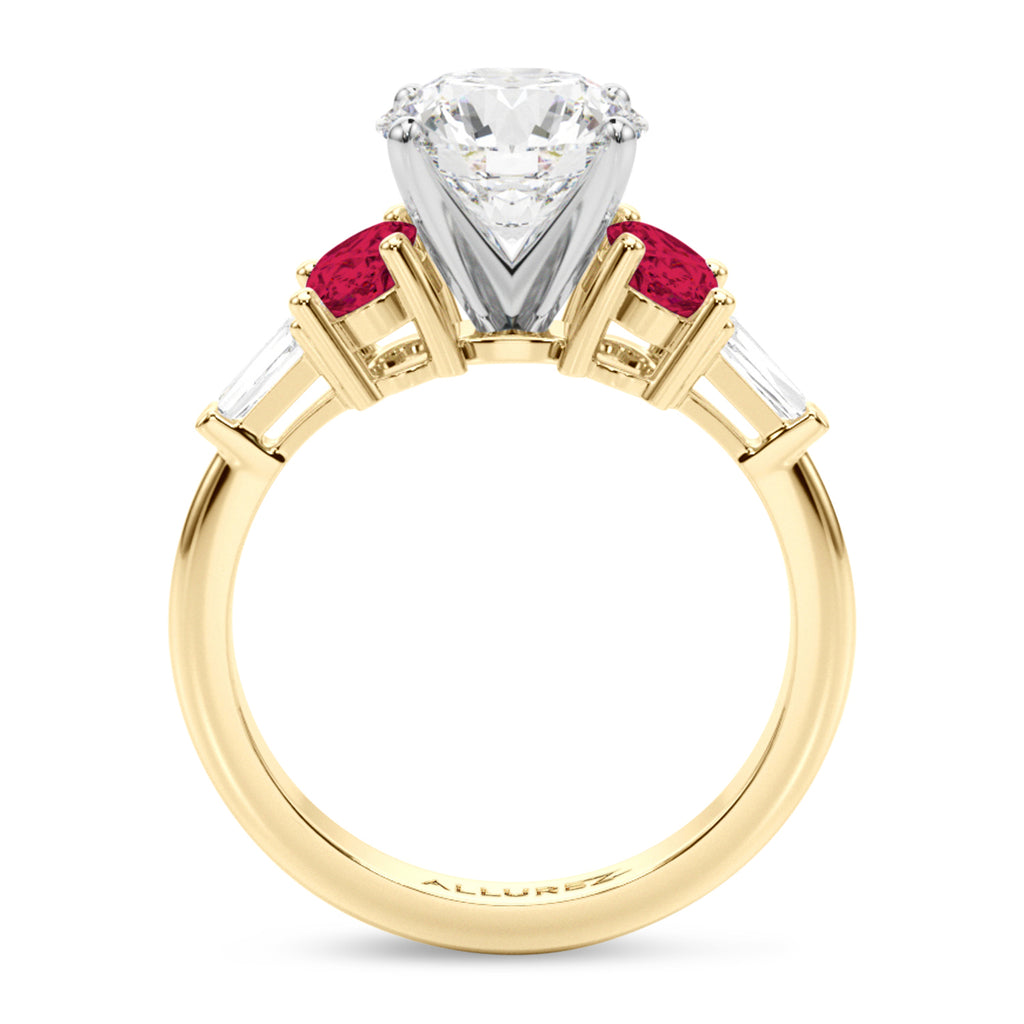 Round Lab Diamond & Oval Ruby Engagement Ring 14K Yellow Gold (4.24ct)
