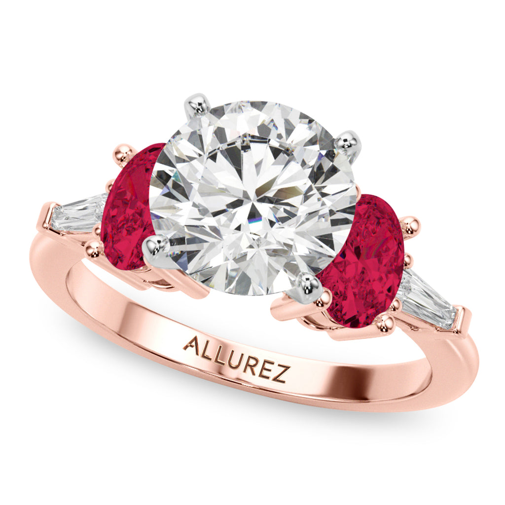 Round Lab Diamond & Oval Ruby Engagement Ring 18K Rose Gold (4.24ct)