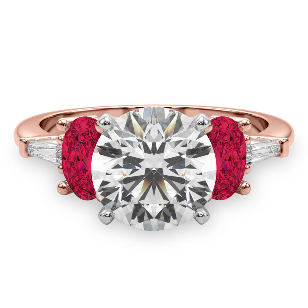 Round Lab Diamond & Oval Ruby Engagement Ring 18K Rose Gold (4.24ct)