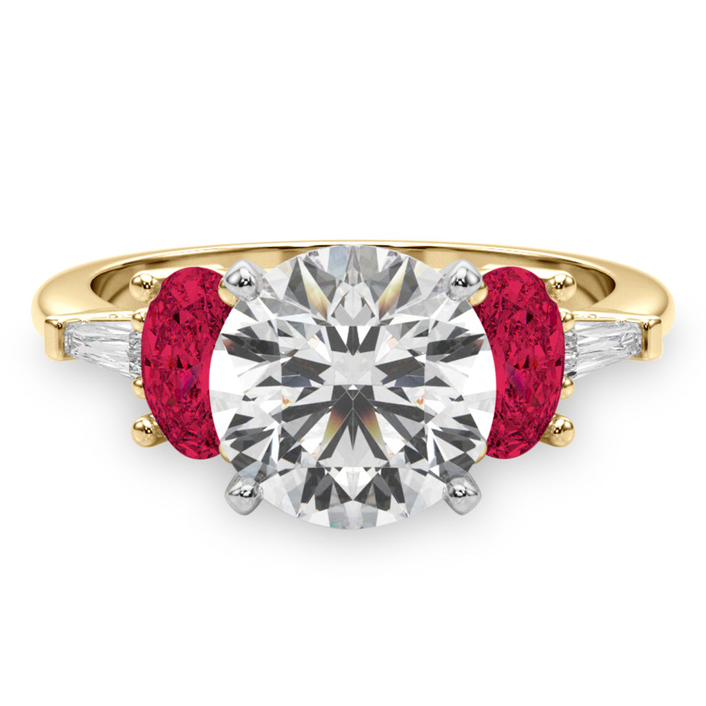 Round Lab Diamond & Oval Ruby Engagement Ring 18K Yellow Gold (4.24ct)