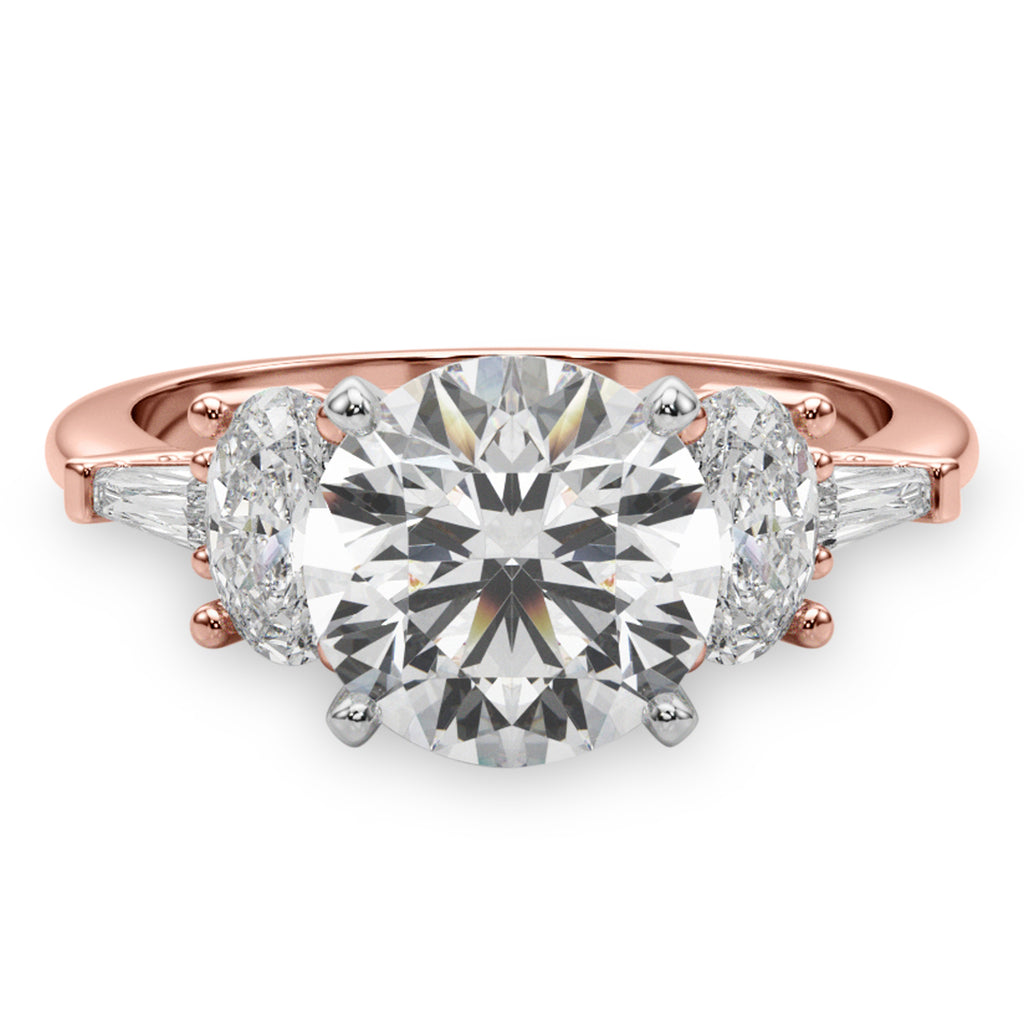 Round Moissanite & Lab Diamond Engagement Ring 14K Rose Gold (4.18ct)