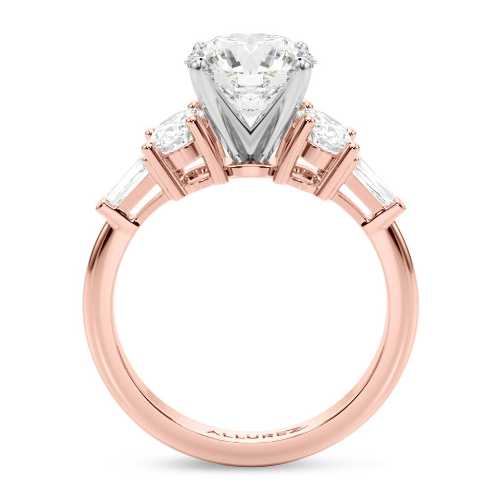 Round Moissanite & Lab Diamond Engagement Ring 14K Rose Gold (4.18ct)
