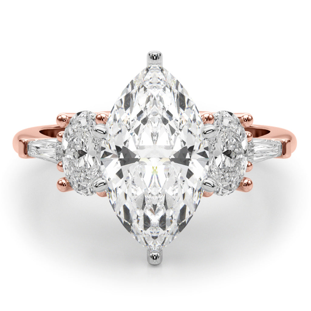 Marquise Lab Diamond Engagement Ring 14K Rose Gold (4.18ct)