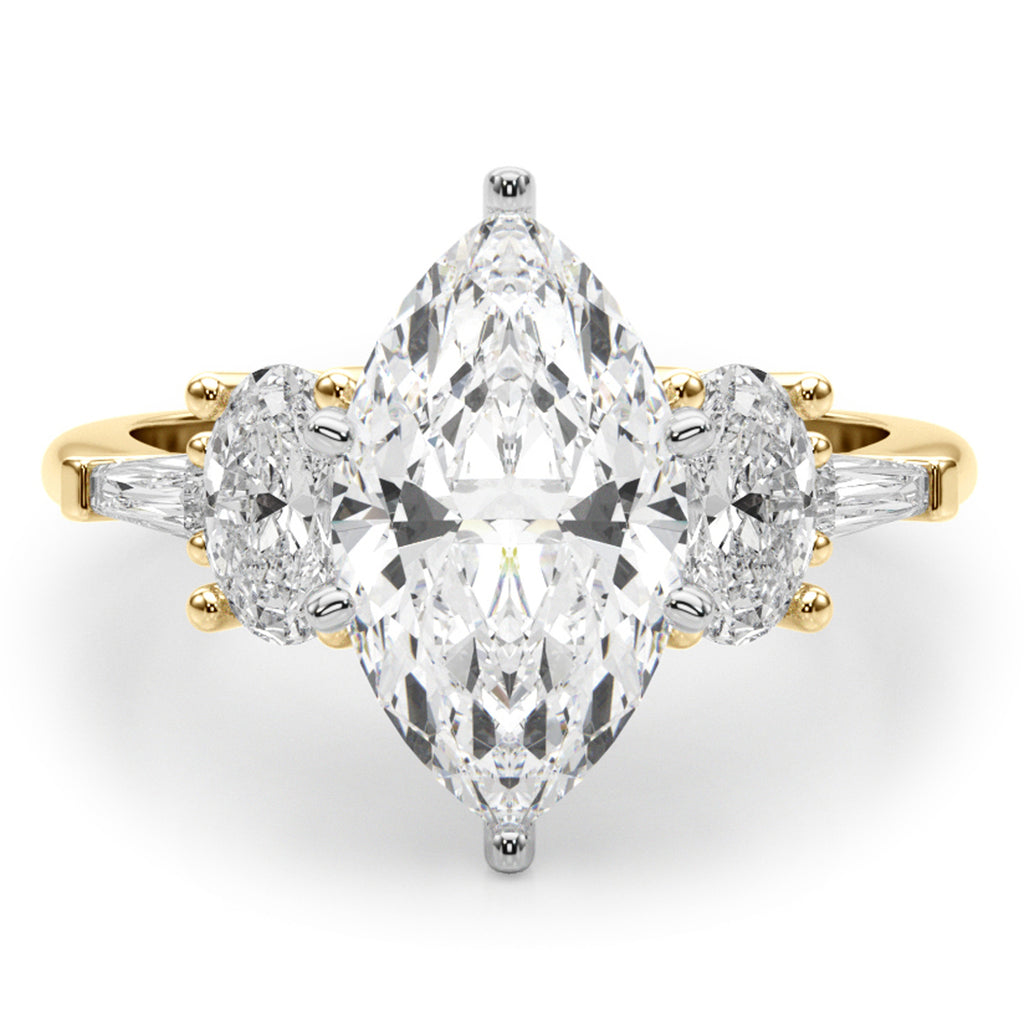 Marquise Lab Diamond Engagement Ring 14K Yellow Gold (4.18ct)