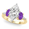 Marquise Lab Diamond & Oval Amethyst Engagement Ring 14K Yellow Gold (3.98ct)