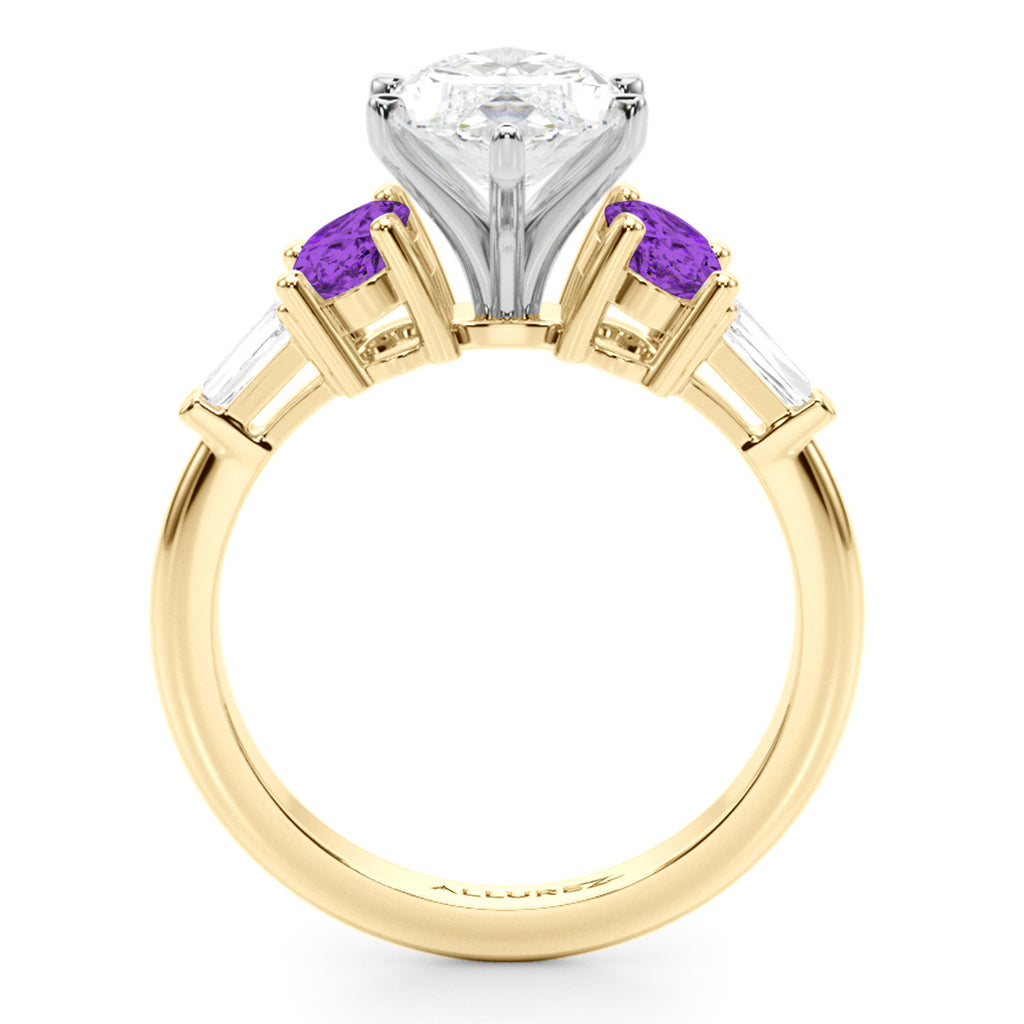 Marquise Lab Diamond & Oval Amethyst Engagement Ring 14K Yellow Gold (3.98ct)