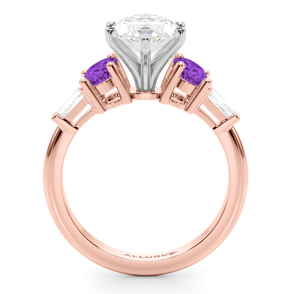 Marquise Lab Diamond & Oval Amethyst Engagement Ring 18K Rose Gold (3.98ct)