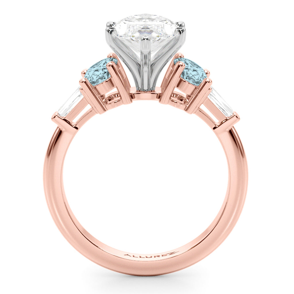 Marquise Lab Diamond & Oval Aquamarine Engagement Ring 14K Rose Gold (3.98ct)