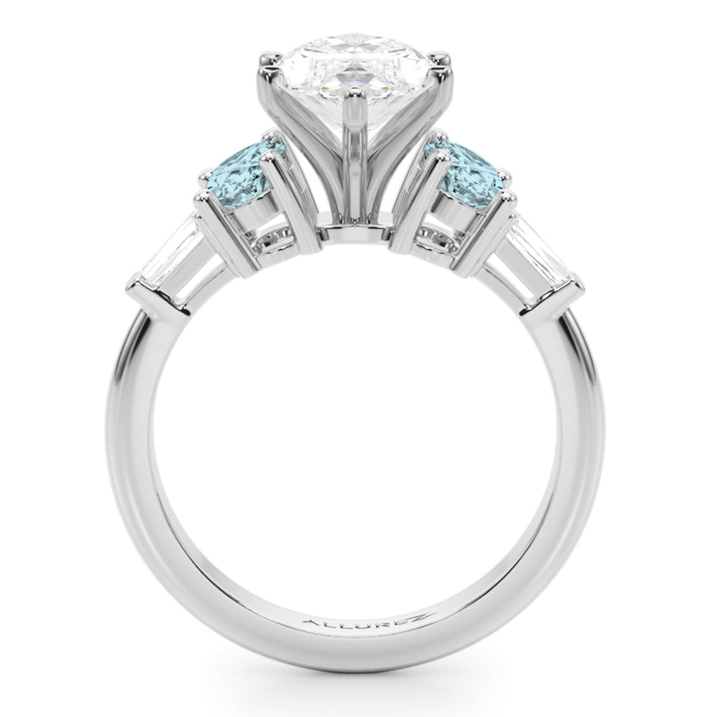 Marquise Lab Diamond & Oval Aquamarine Engagement Ring 14K White Gold (3.98ct)