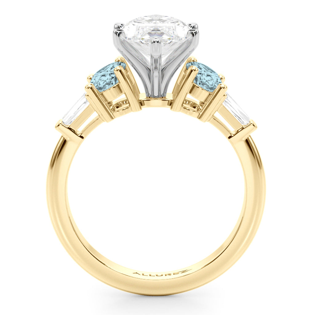 Marquise Lab Diamond & Oval Aquamarine Engagement Ring 14K Yellow Gold (3.98ct)