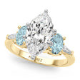 Marquise Lab Diamond & Oval Aquamarine Engagement Ring 18K Yellow Gold (3.98ct)