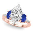 Marquise Lab Diamond & Oval Blue Sapphire Engagement Ring 18K Rose Gold (4.32ct)