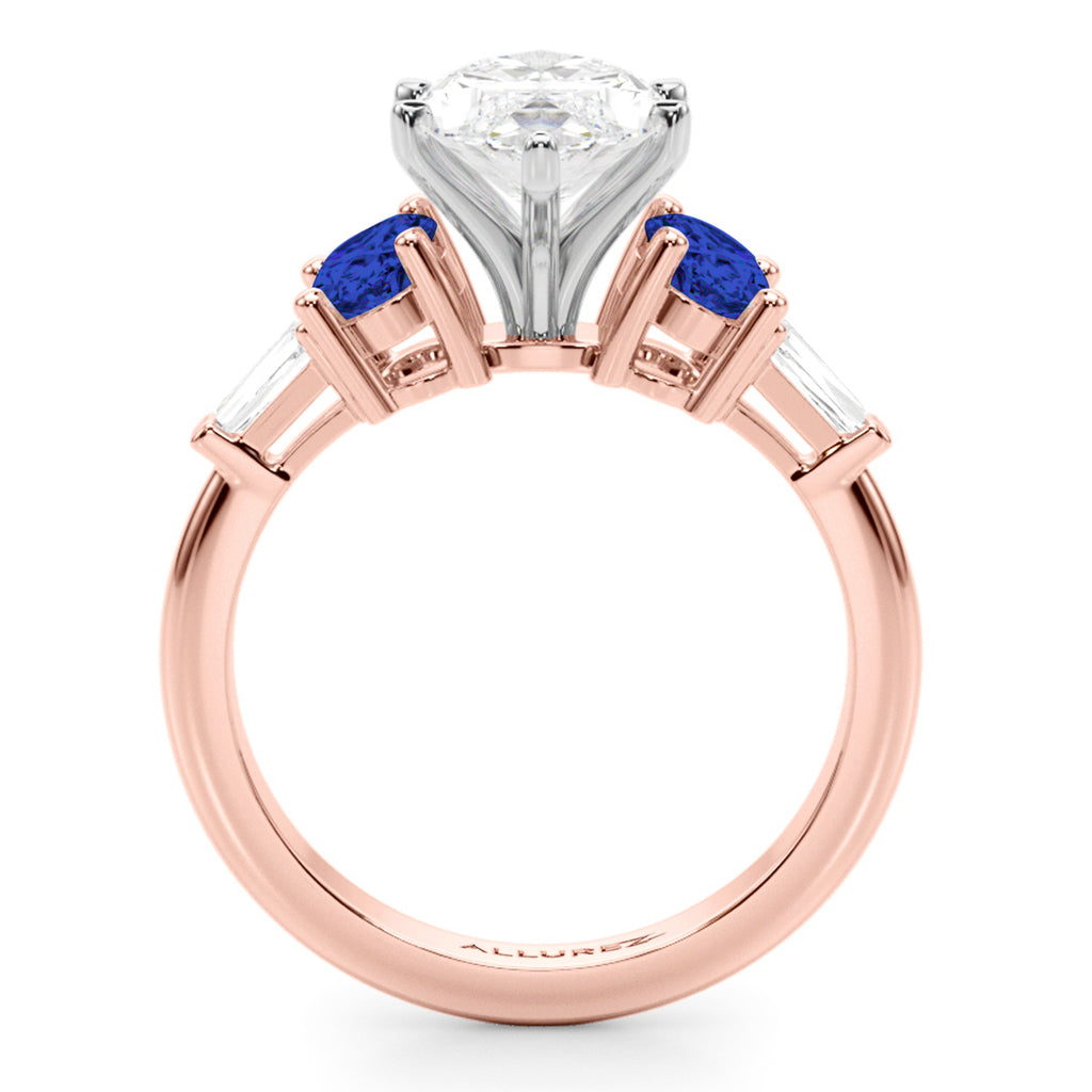 Marquise Lab Diamond & Oval Blue Sapphire Engagement Ring 18K Rose Gold (4.32ct)