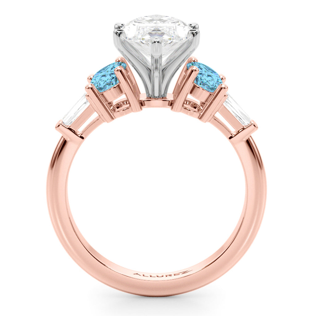 Marquise Lab Diamond & Oval Blue Topaz Engagement Ring 14K Rose Gold (4.18ct)