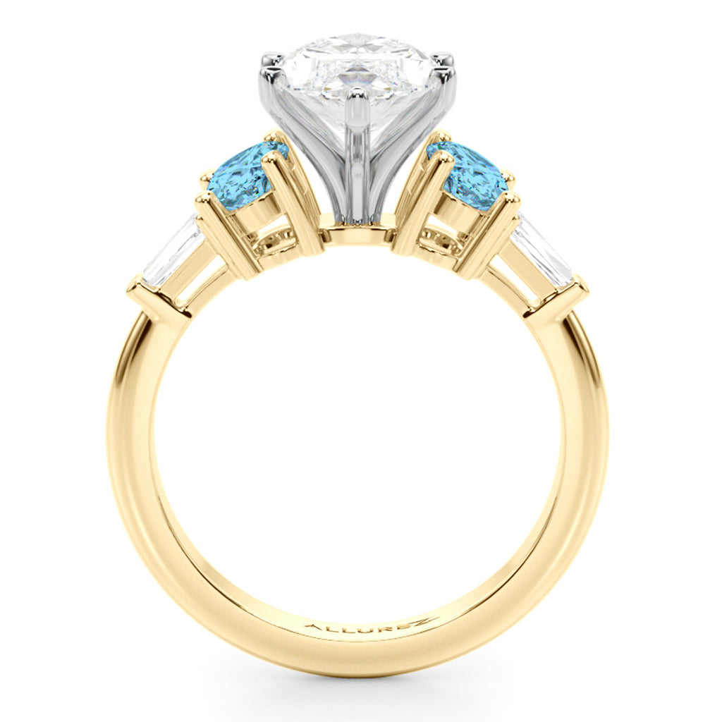 Marquise Lab Diamond & Oval Blue Topaz Engagement Ring 18K Yellow Gold (4.18ct)