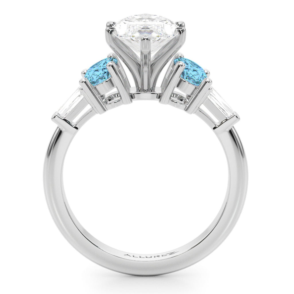 Marquise Lab Diamond & Oval Blue Topaz Engagement Ring in Platinum (4.18ct)