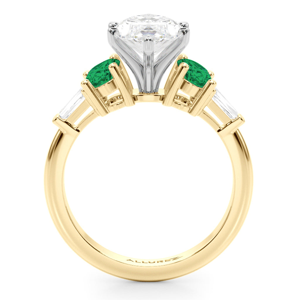 Marquise Lab Diamond & Oval Emerald Engagement Ring 14K Yellow Gold (3.98ct)