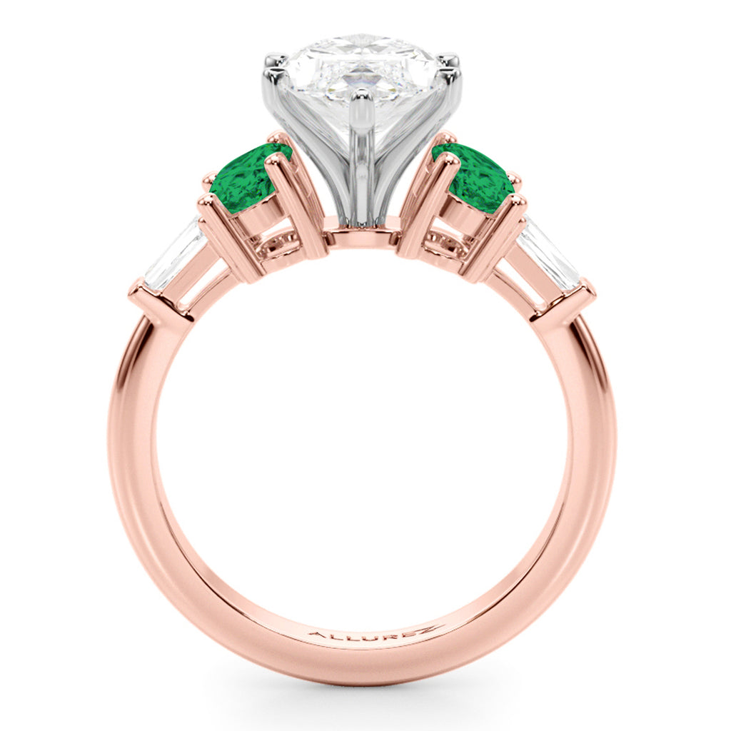 Marquise Lab Diamond & Oval Emerald Engagement Ring 18K Rose Gold (3.98ct)