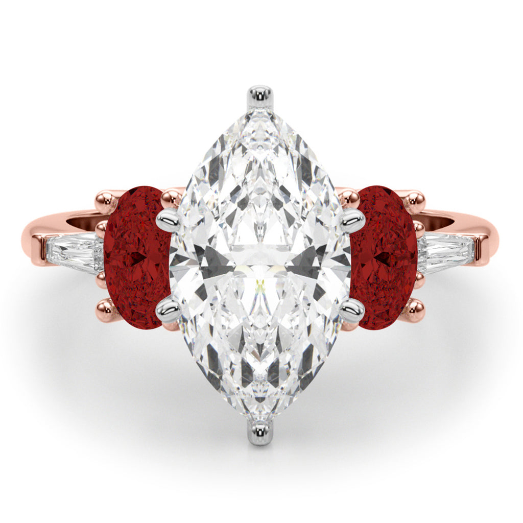 Marquise Lab Diamond & Oval Garnet Engagement Ring 14K Rose Gold (4.18ct)