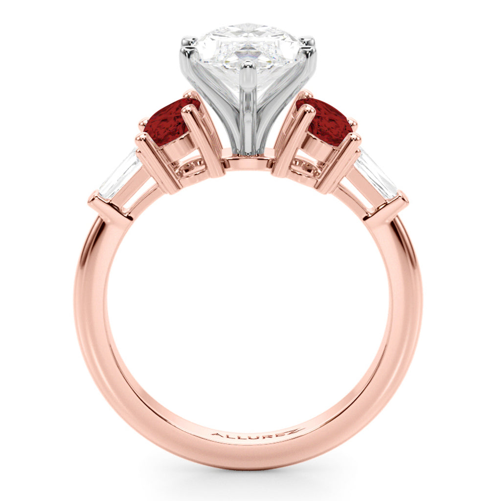 Marquise Lab Diamond & Oval Garnet Engagement Ring 14K Rose Gold (4.18ct)