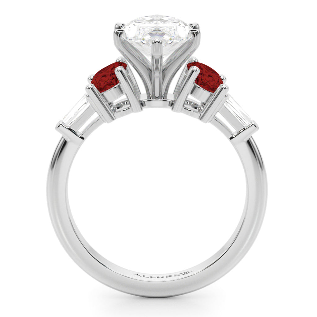 Marquise Lab Grown Diamond & Oval Garnet Engagement Ring 14K White Gold (4.18ct)