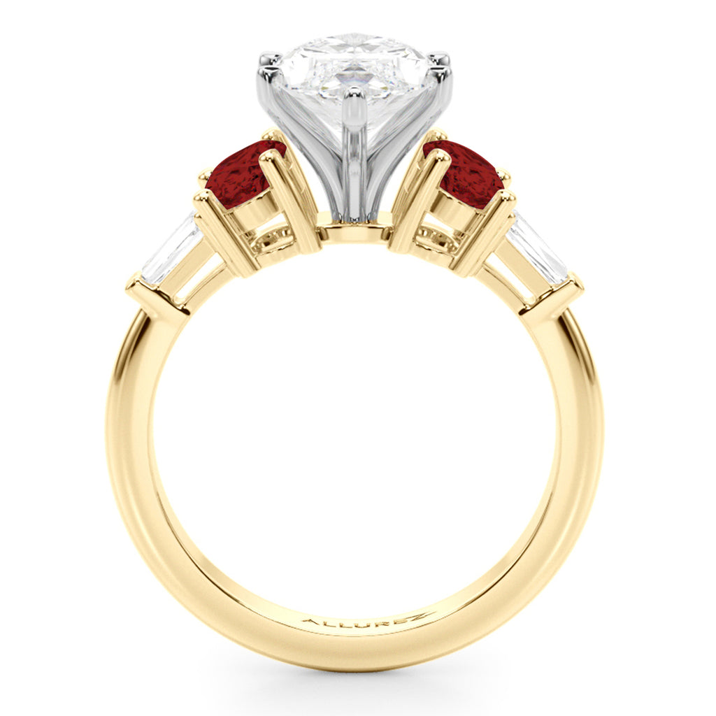 Marquise Lab Diamond & Oval Garnet Engagement Ring 18K Yellow Gold (4.18ct)