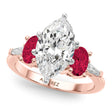Marquise Lab Diamond & Oval Ruby Engagement Ring 14K Rose Gold (4.24ct)