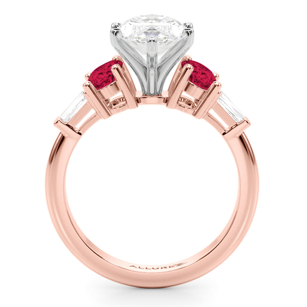 Marquise Lab Diamond & Oval Ruby Engagement Ring 14K Rose Gold (4.24ct)